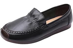 Jamron Mujer Piel Genuina Mocasines Anchos Bailarinas Suela Blanda Ligero Cómodo Zapatos para Caminar sin Cordones