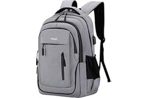 Vaupan Business Travel Laptop Backpack, Water Resistant College Computer Bag Gifts with USB Charging Port for Men & Women Fits 15.6 Inch Notebook (Grey)