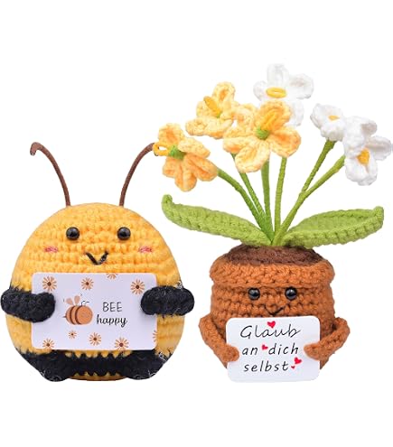 Pocket Hug Positive Sonnenblume Gehäkelt - Mit Karte, Kleines Mutmacher-Geschenk Für Gute Besserung, Geburtstag, Valentinstag