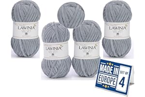 LAWINIA Premium Chunky Wool Velvet Yarn Pack of 4, 100g - 65m Oeko-TEX Certified Super Bulky Yarn for Knitting Chunky Yarn for Crochet, Chenille Soft Yarn Plush Yarn for Blanket, Toy, Bag, Hat, Scarf