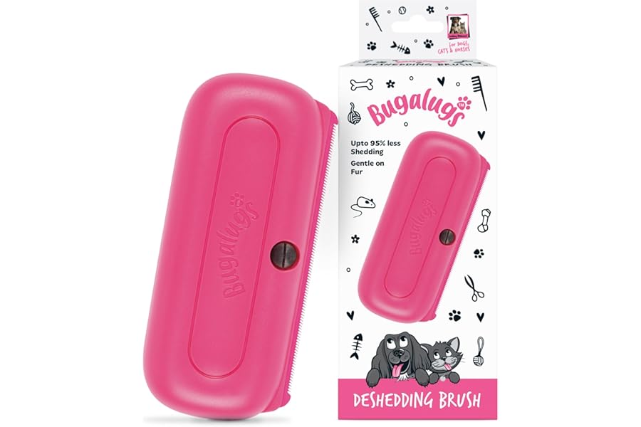 Bugalugs Deshedding Brush for Dogs, Cats, Horses - Pet Grooming Tool that is Gentle & Effective With Wide Shallow Comb, Smooth Groomer for Dog, Cat and Horse