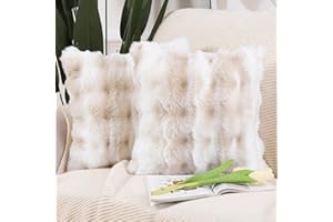Madizz Pack of 2 Thick Plush Wool Cushion Covers 45x45 cm White Beige Soft Neutral Decorative Throw Pillow Covers Accent Boho Pillowcases for Couch Sofa Bedroom Pillow Shell