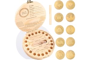 ZIGefofo Zahnfee Geschenk, 10 Stück Zahnfee Goldtaler mit Verschiedenen Mustern und 1 Stück Milchzähne Box Personalisiert Zahnfee Gedenkmünze Zahnmünzen Geschenkideen für Jungen und Mädchen