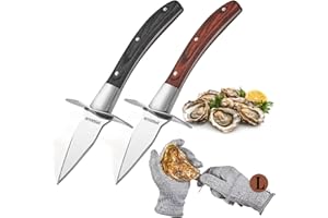 ‎SPEENSUN Speensun Oyster knife, oyster knife, 2 pieces oyster shucker and 1 pair of protective gloves of level 5 (L), oyster shucker knife gloves set, oyster shucker kit with premium wooden handle.