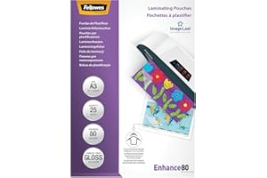 Fellowes Pouches per plastificazione per documenti, formato A3, finitura lucida, confezione da 25 pezzi, 160 micron, 2x80 micron, Finitura di alta qualità, adatti per foto e avvisi