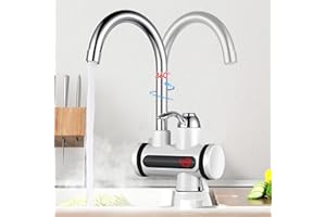 LIFEDYLUK Rubinetto Istantaneo, 220 V 3000 W per Scaldabagno Elettrico con Display Digitale a LED, Rubinetto ad Alta Velocità Girevole a 360°, Rubinetto Istantaneo in Acciaio Inox, per Cucina, Bagno