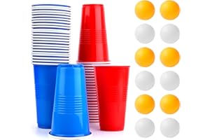 TALIFOCA Ensemble de gobelets à bière-Pong, 50 Biere Pong(500ml) avec 12 Balles de Ping-Pong, réutilisables Tasse de bière Pong, Jeux à Boire Gobelets en Plastique, gobelets de fête