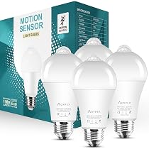 Motion Sensor LED Light Bulb - 12W A19 E26, 5000K Natural Light, Auto On/Off, 75W Equivalent