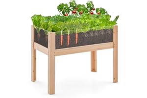 HOMASIS Orto Rialzato da Esterno in Legno di Abete, Fioriera Rialzata con Lastra Acrilica, Terrario per Animali con 2 Fori di Scarico, Aiuola Rialzata da Balcone, Giardino (75 x 46 x 61 cm)