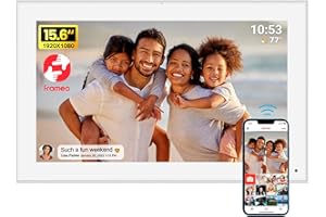 DXMART Frameo - Cornice digitale da 15,6 pollici, WiFi da 32 GB, Full HD IPS touch screen (1920 x 1080), spedizione a distanza di foto e video tramite app FRAMEO, montaggio a parete, colore: Bianco genitori