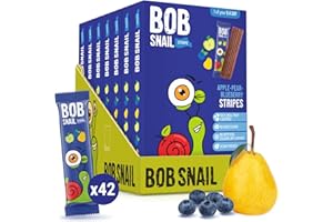 BOB SNAIL ROLL Bob Snail Fruit Leather Stripes – Blueberry Flavor – Sugar Free, Vegan, Natural Healthy Fruit Snacks for Adults and Kids, Bulk Candy Family Box, 42 Bars (Pack of 7, 588g)