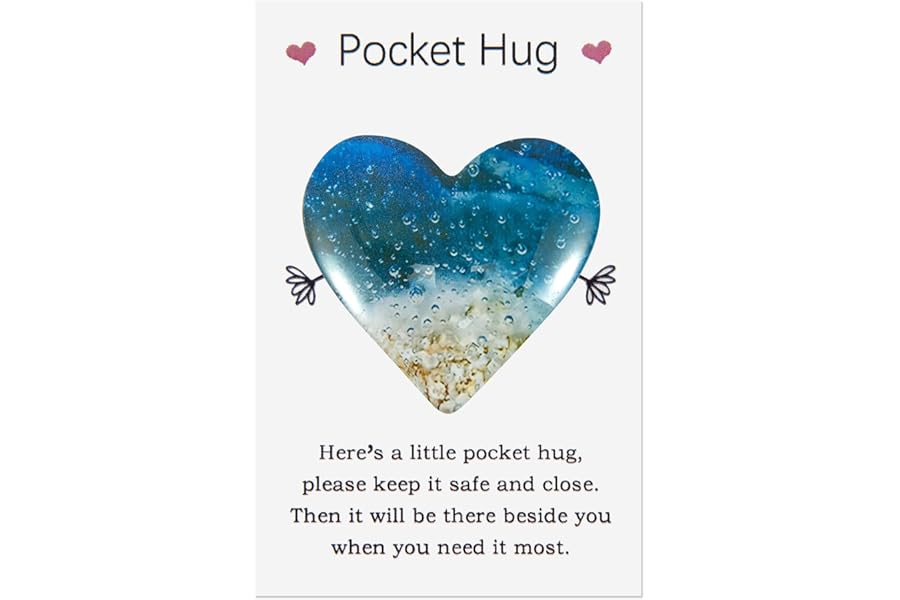 Pocket Hugs Heart, Thinking of You Gift Keepsake Gifts for Women, University, and School Friends, Positive Good Luck Presents for Birthday, Wedding, Christmas, Mother's Day, Valentine's Day (Beach)