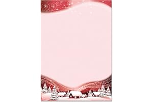 SIGEL DP036 Papier à lettre de Noël, village sous la neige, 21 x 29,7 cm, 90g/m², blanc et rouge, 100 feuilles