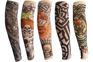 ANGTUO Kids Tattoo Sleeves - 5 PCS Fake Arm Tattoo Temporary Rockstar Fancy Dress Punk Accessories for Boys & Girls - Halloween Party Outfit Gift