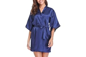 Vlazom Kimono Robe Damen Morgenmantel Kurzer Satin Bademantel Mit Gürtel V-Ausschnitt Kimono