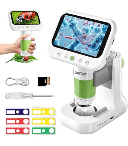 HEWEIMEI 1600x microscoop voor kinderen, 4K 4,0 inch IPS-scherm, kindermicroscoop met foto- en video-opname, wetenschappelijke experimentenset voor jongens en meisjes, 3-14 jaar, grijs