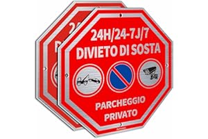 Cartello Parcheggio Privato - Divieto di Sosta Proprietà Privata in Alluminio per esterno metallo resistente - 2 Ashoaza Cartelli Stradali - Area Videosorvegliata 24H - Rimozione Forzata (Cm 20x20)