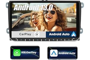 Hexinex Radio de Coche Android 13.0 2GB+32GB con Pantalla Táctil para VW, Autoradio de 9'' con CarPlay/Android Auto/Mirror Link,Compatible con WiFi/GPS/Bluetooth/RDS/USB/FM/Mandos del Volante