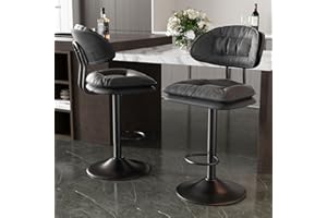 Hawthyhome Bar Stools Set of 2 |Ergonomic Upholstered with Back •Adjustable Double-Layer •Swivel Counter Height for Kitchen Island •Dark Grey