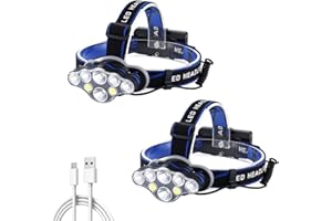 CLUHERTVY LED Head Torch, Super Bright Headlamp Rechargeable Headlight-1800Lm, IPX4 Waterproof, 90 Degree Angle Adjustable Led Light Lamp, 8 Modes Headtorch for Running, Camping, Fishing, Hiking 2set