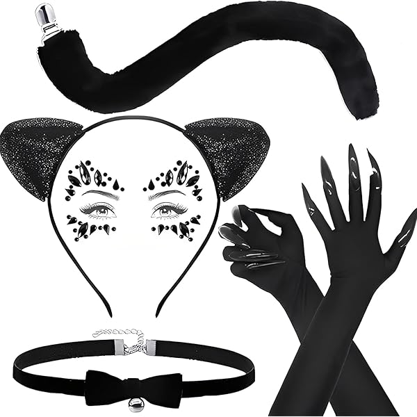 Süßes Katzenkostüm-Set Für Damen & Mädchen – 5-teiliges Cosplay-Set Mit Ohren, Schwanz & Maske Für Halloween & Karneval