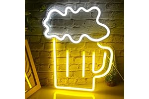 ineonlife Bière Enseigne Néon Signes lumineux Menés Appliques Murales Décoratives Jaune Blanc Néon pour Bar Pub Discothèque Restaurant Magasin Festival Célébration Décoration Fête Signe