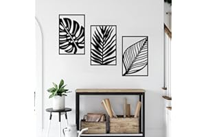 Resama 3 Pcs Boho Metal Wall Art Decor Leaf Sign Wall Vintage Tropical Plant Wall Rustic Palm Leaf Metal Wall Sculpture for Living room Bathroom Bedroom Office