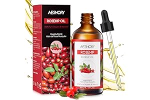 AESHORY Aceite de Rosa Mosqueta Puro 100ml con Ácidos Grasos Insaturados, Prensado en Frío Hidratante para Anti-envejecimiento, Desvanece la Cicatriz, Revitaliza la Piel y Cabello