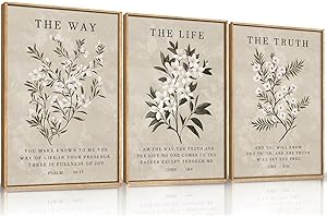 HPNIUB Christian Bible Verse Framed Canvas Wall Art Set,Modern Jesus Religious Wall Decor,Nature Scripture Flower Floral Artwork for Living Room,Bedroom,Prayer Room 30x40cm