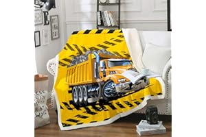 Homewish Kinder Bagger Plüsch Bettdecke 150x200, LKW Traktor Sherpa Decke, Baufahrzeug Fuzzy Wurfdecke Für Jungen Mädchen, Karikatur Grunge Stil Vlies Decke, Gelb