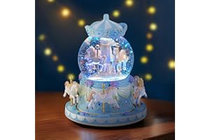 MS. WENNY Carousel Music Box Birthday Gift for Girls, Blue Carousel Horse Snow Globe Wife Girlfriend Daughter Mom Son, Anniversary Mother Day with Lights Play You Are My Sunshine