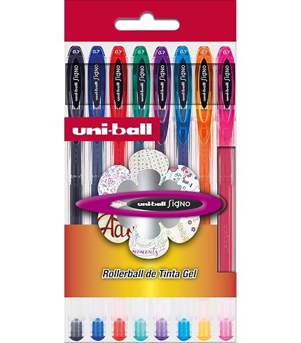 Pacco 8 Penne Roller Uni Ball Signo Angelic Colour – Colori Assortiti, Punta 0,7-1,0 Mm, Inchiostro Gel Opaco, Per Disegno E Scrittura