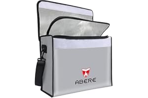 ABERE Feuerfeste Dokumententasche, Aluminiumfolienbeschichtung Tresor Feuerfest Wasserdicht Tasche, 41 x 30 x 13cm Große Kapazität Aktentasche für Dokumente, Geldtasche, Pässe und Wertsachen (Grau)