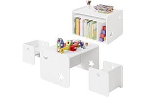 WOLTU Set di Tavolo e Sedie per Bambini, set di Mobili per Bambini a 3 Pezzi per Asilo Nido, Sala Giochi, Scuola Materna, Sala da Pranzo, Tavolo Bianco per Bambini con 2 Sedie