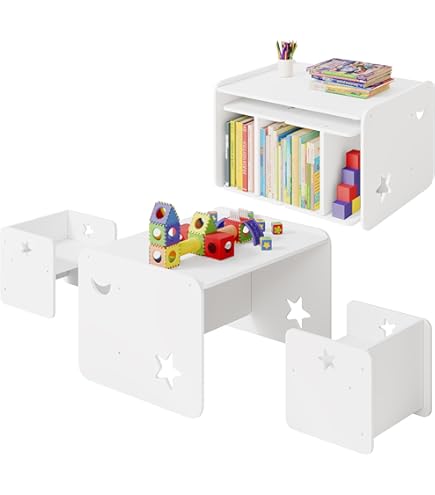 Set Tavolo E 2 Sedie Bambini Yorbay - Legno Con Lavagna E Storage, 62x62cm, 3-7 Anni - Foto 7