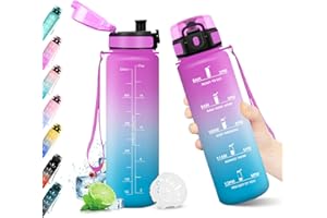 KOLLYKOLLA Borraccia 500ml, Bottiglia Acqua A Prova di Perdite, Borraccia con Filtro e Marcatori Temporali, Bottiglia Riutilizzabile, senza BPA, Borraccia Motivazionale per Bambini, Scuola, Ufficio, Yoga