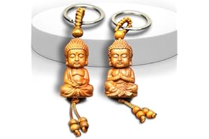 behone 2 Pièce Porte-Clés Bouddha en Bois Bouddhisme Keychain Mini Bouddha Porte Bonheur Convient pour Le Cadeau Porte-Bonheur Pendentif Voiture Bricolage
