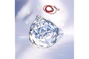 Hisredsun Bola prismática de cristal grande con cordón rojo, 80 mm, decoración de cristal K9, bolas prismáticas facetadas para ventana, atrapasueños arcoíris