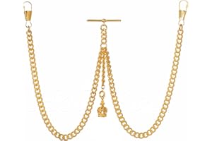 Holy Sins Jewellery Handmade in The UK Gold Colour Double Albert Pocket Watch Chain with Crown Pendant