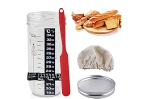 PRITOK Sourdough zestaw startowy 730 ml, zestaw startowy do zakwasu, z termometrem, zestaw startowy Sourdough, szklany pojemnik do pieczenia chleba na zakwasie