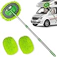 Bemece Car Wash Brush Kit with 43.3" Telescopic Handle, Car Washing Brush with 2 in 1 Chenille Microfiber Mop Heads for Cleaning Truck, Caravan, Scratch Free(1 Car Wash Brush,1 Replacement Cloth Head)