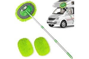 Bemece Car Wash Brush Kit with 43.3" Telescopic Handle, Car Washing Brush with 2 in 1 Chenille Microfiber Mop Heads for Cleaning Truck, Caravan, Scratch Free(1 Car Wash Brush,1 Replacement Cloth Head)