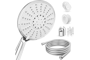 Lyvanas - Zwycięzca testu – słuchawka prysznicowa z wężem i uchwytem – głowica prysznicowa do prysznica i wanny w bardzo dużej średnicy (Ø 15 cm) – deszczownica wellness z 5 rodzajami strumienia