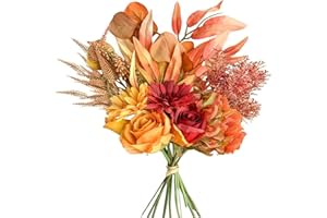 Weldomcor Ramos de Flores Artificiales, Rosas Falsas Combinadas, Arreglos Florales, Decoración Elegante para Boda Casa Cocina Jardín Fiesta Mesa Centro Otoño (Naranja)