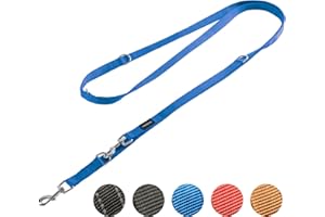 Vitazoo Dog Lead for Training - 3 m - Nylon Graphite Double Leash for Small Medium & Large Dogs - Adjustable Leads up to 4 Different Lengths - Blue