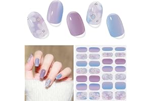 DUKASOU Gel Nail Stickers,28 Pcs Flowers Semi Cured Gel Nail Strips(Camellia Sea) UV Light/LED Lamp Required,Long Lasting Gel Wraps Self Adhesive,Easy to Apply Remove