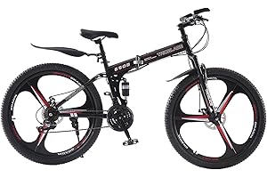 Jamiah 27.5 Inch Folding Mountain Bike 3 Spoke Wheels Bicycle,17 Inch Aluminum Frame Mountain Bicycle - Shimano 21 Speeds Disc Brake
