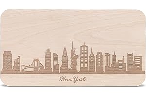 GRAVURZEILE Planche à petit-déjeuner New York avec gravure Skyline – Planche à pain & cadeau pour les amoureux de la ville et les fans de New York – Idéal également comme souvenir