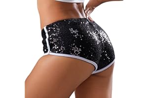 Maeau - Mini Short à Paillettes Femme Taille Basse Élastique Pantalon Court Chaud Étincelant Party Sexy Short Ultra Club Sport Casual XS-L