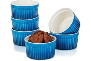 120ml Pirottini per Soufflé, Candiicap Set di 6 Pirottini da Soufflé in Porcellana per Cuocere al Forno, Budini, Creme Brulée, Coppette per Crema Pasticcera, Salsa di Servizio (120ml, Blu Navy)